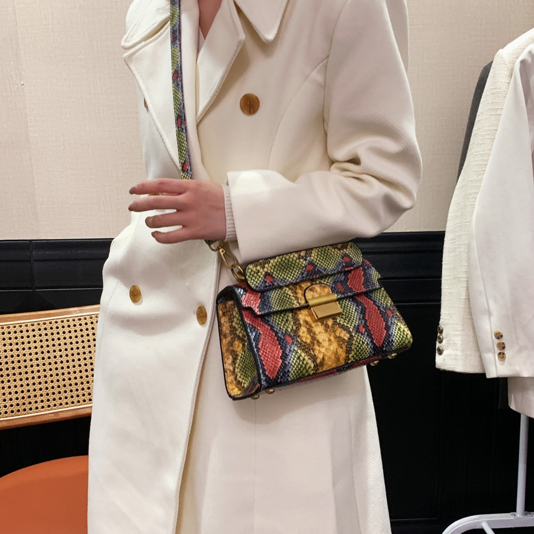 PU Leather Snakeskin Print Crossbody Bag 