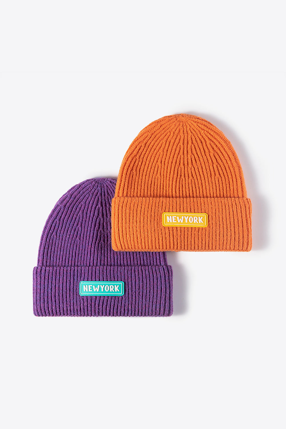 NEWYORK Patch Rib-Knit Cuffed Beanie 