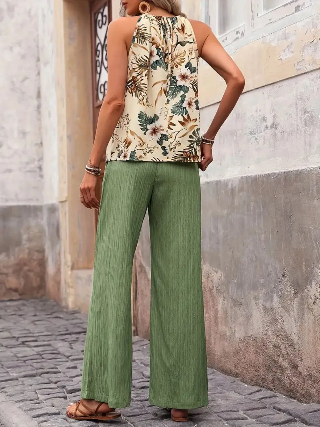 Printed Tank Top and Wide Leg Pants Set Two Piece Dresses