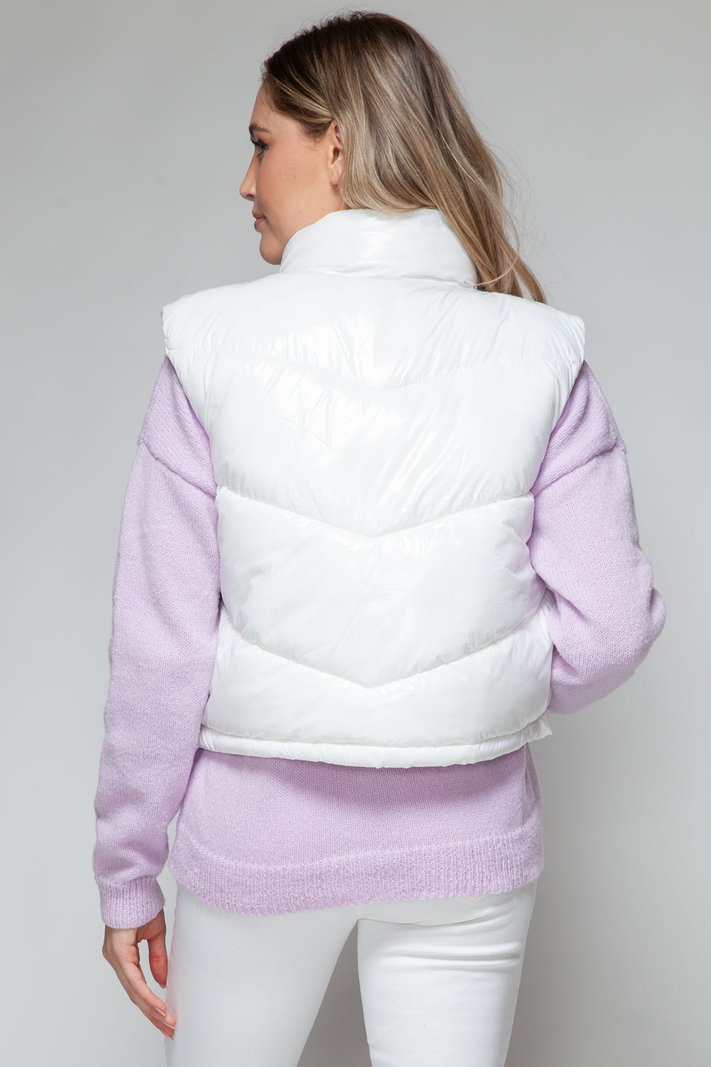 Snobbish Zip Up Turtleneck Shiny Quilted Vest 
