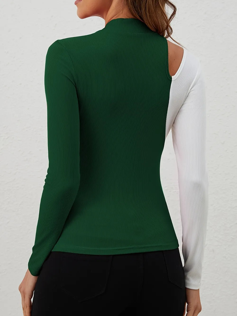 Cutout Contrast Mock Neck Long Sleeve T-Shirt 