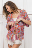 BiBi Open Front Fringed Crop Knit Cardigan 