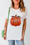 Full Size Sequin Pumpkin Round Neck Short Sleeve T-Shirt 