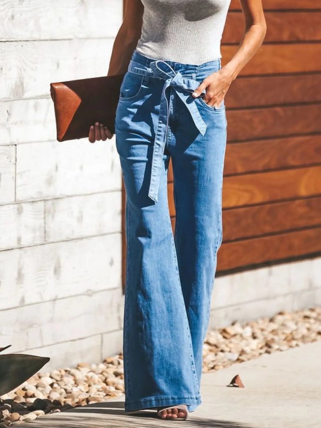 High-Waisted Tie-Front Flare Jeans 