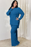 Basic Bae Full Size Ribbed High-Low Top and Wide Leg Pants Set 