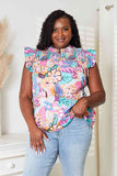 Double Take Floral Smocked Flutter Sleeve Top 