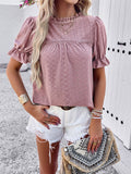 Devine Eyelet Mock Neck Flounce Sleeve Blouse 