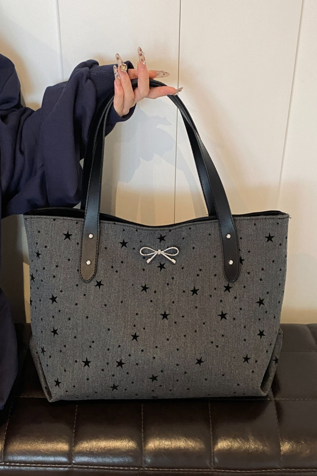 Polyester Bow Polka Dot Tote Bag 