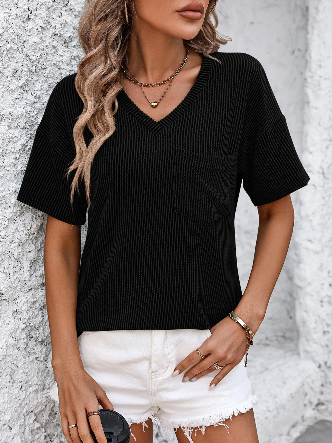Mandy V-Neck Dropped Shoulder T-Shirt 