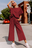 Gray Textured Loose Fit T Shirt and Drawstring Pants Set Two Piece Sets/Pant Sets