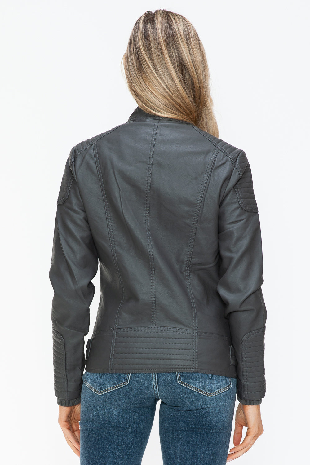 Snobbish Faux Leather Biker Jacket with Side Zip Pockets 