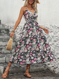 Perfee Smocked Printed Halter Neck Midi Dress Dresses