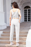 Waffle-Knit Cropped Tank and Drawstring Pants Set 