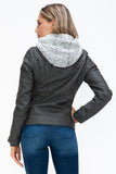 YMI Faux Layered Double-Zipper Jacket with Fuzzy Hood 
