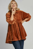 Umgee Full Size Button Down Tiered Back High Low Shirt 