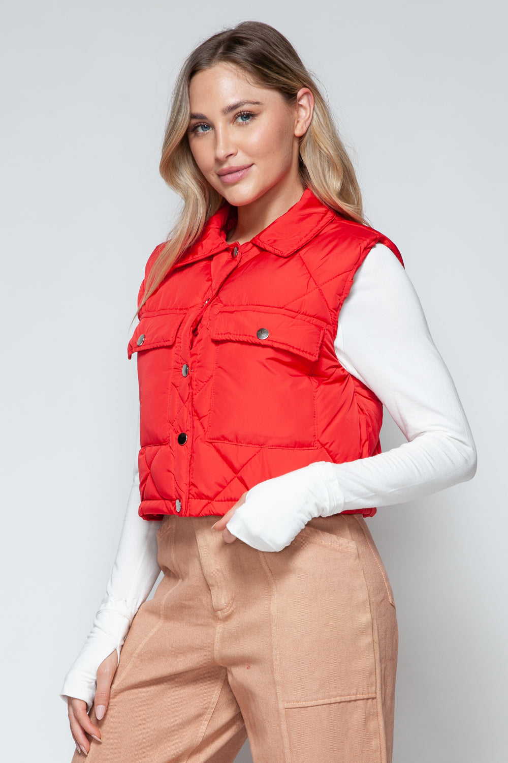 Snobbish Snap Down Quilted Crop Vest 