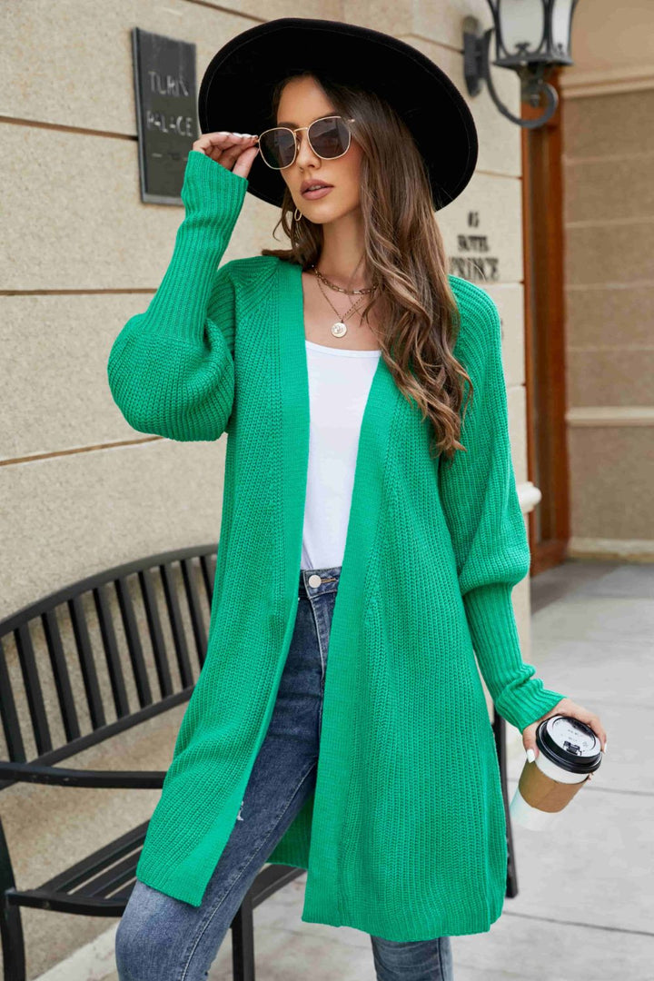 Open Front Lantern Sleeve Cardigan 