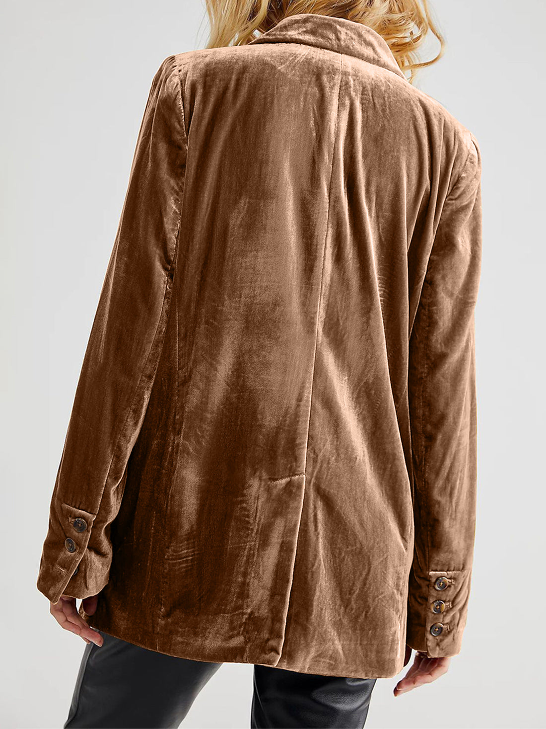 Lapel Collar Long Sleeve Blazer with Pockets 