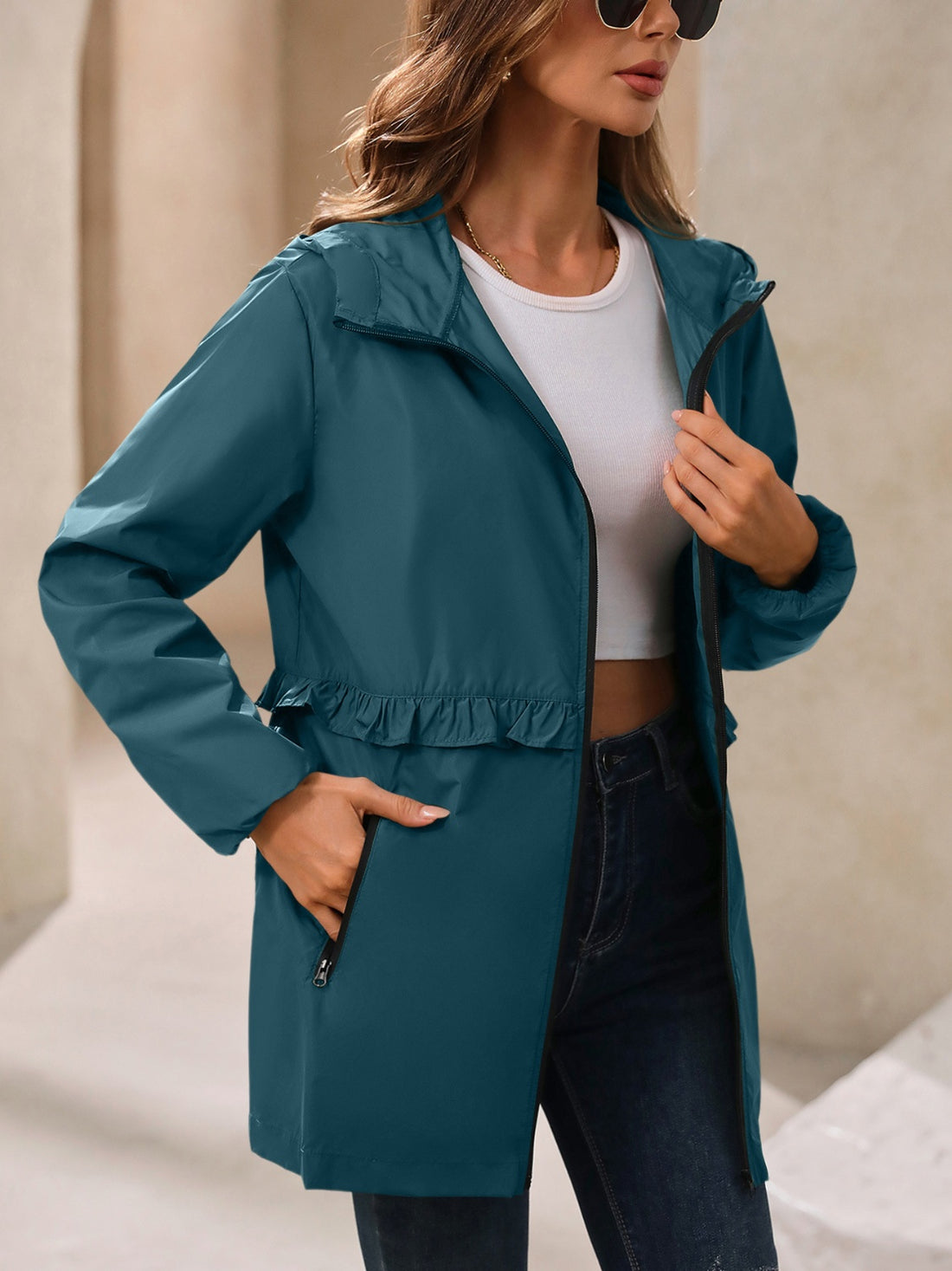 Ivy Lane Outdoor Waterproof Long Sleeve Hooded Windbreaker 