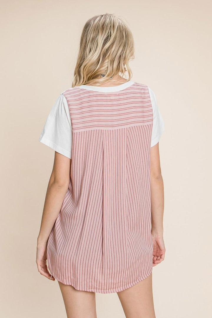 Cotton Bleu by Nu Label Contrast Striped Short Sleeve T-Shirt 