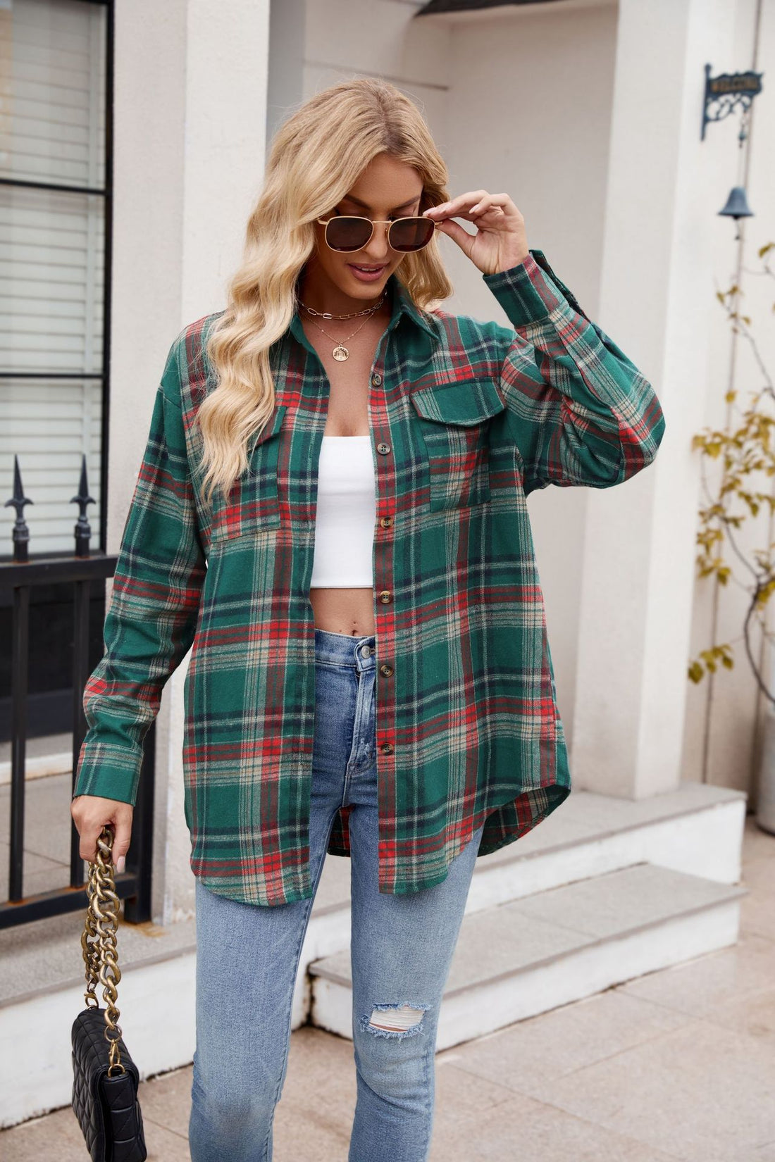 Mandy Plaid Button Up Long Sleeve Shirt 