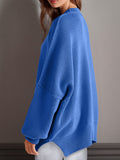 Double Take Side Slit Round Neck Long Sleeve Sweater 