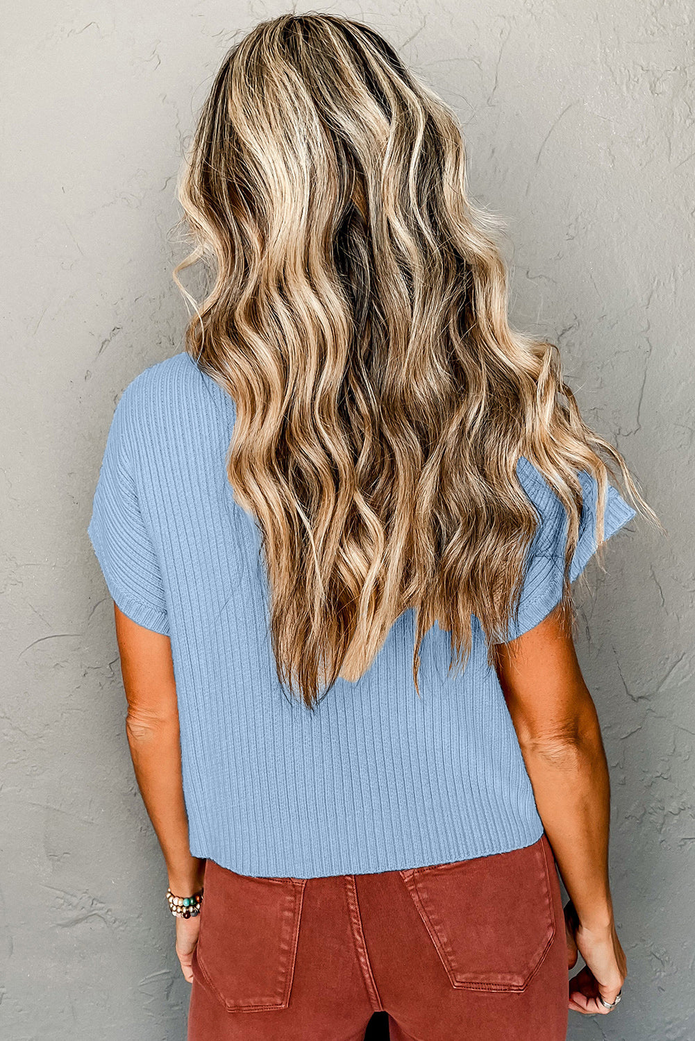 Black Patch Pocket Ribbed Knit Short Sleeve Sweater Sweaters & Cardigans/Short Sleeve Sweaters