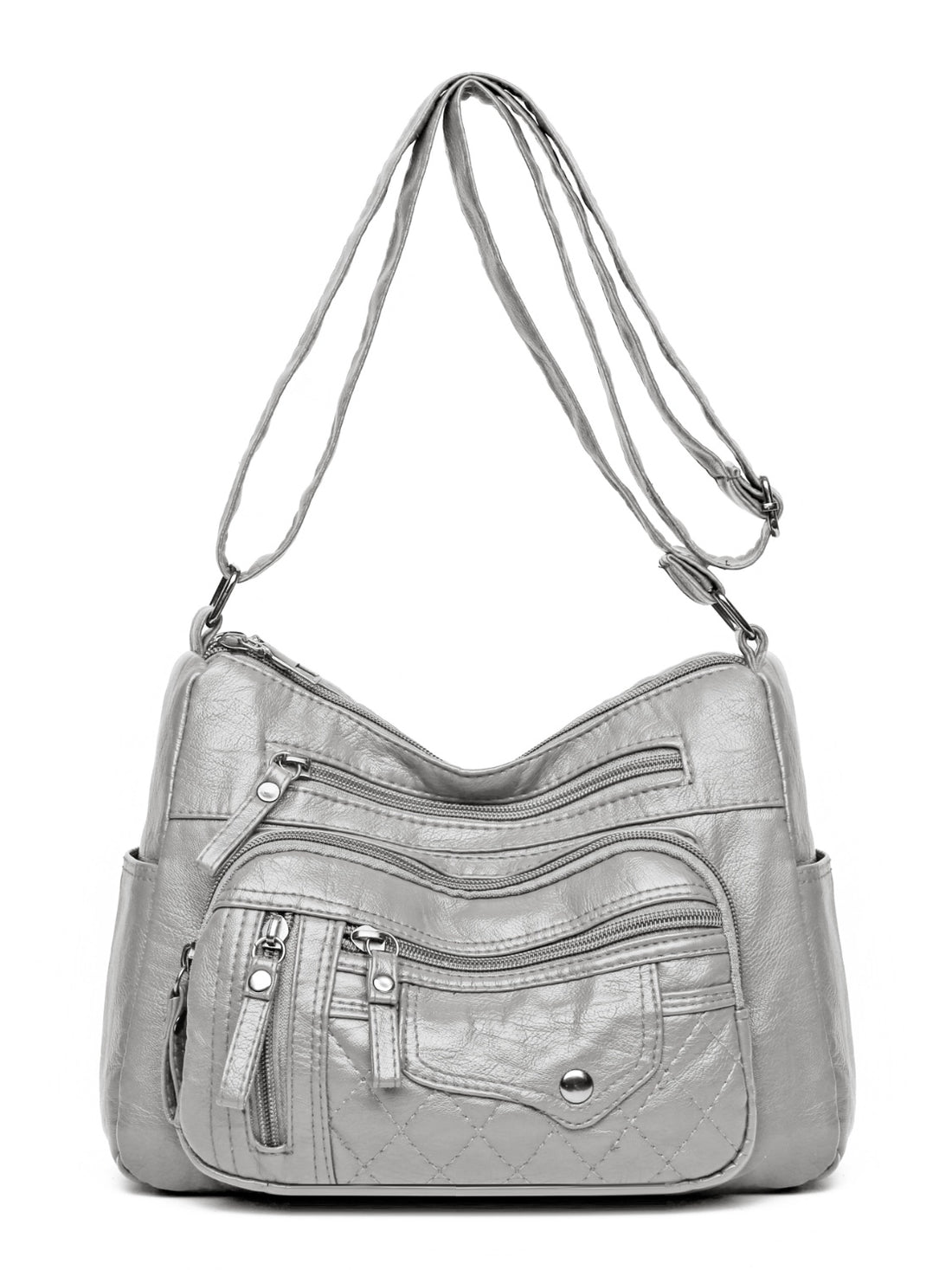 PU Leather Multi Pockets Adjustable Strap Shoulder Bag 