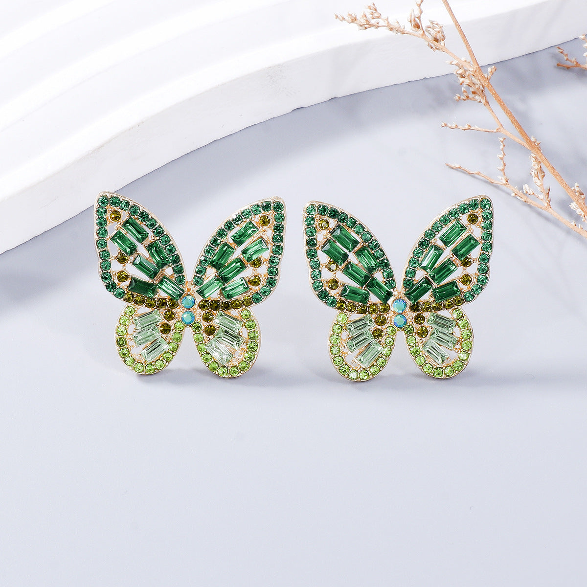 Alloy Inlaid Rhinestone Butterfly Earrings 