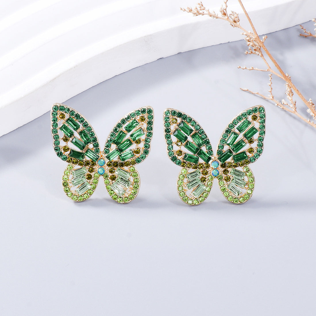 Alloy Inlaid Rhinestone Butterfly Earrings 