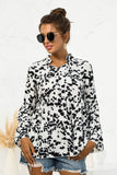 Printed Flare Sleeve Tie Neck Ruffle Trim Blouse 