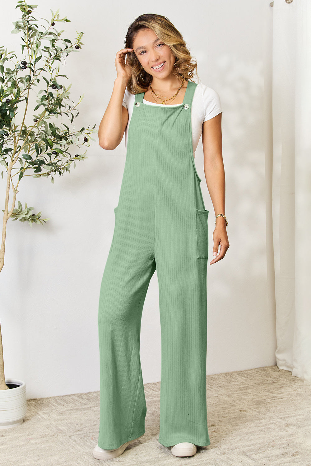 Double Take Full Size Wide Strap Overall with Pockets 
