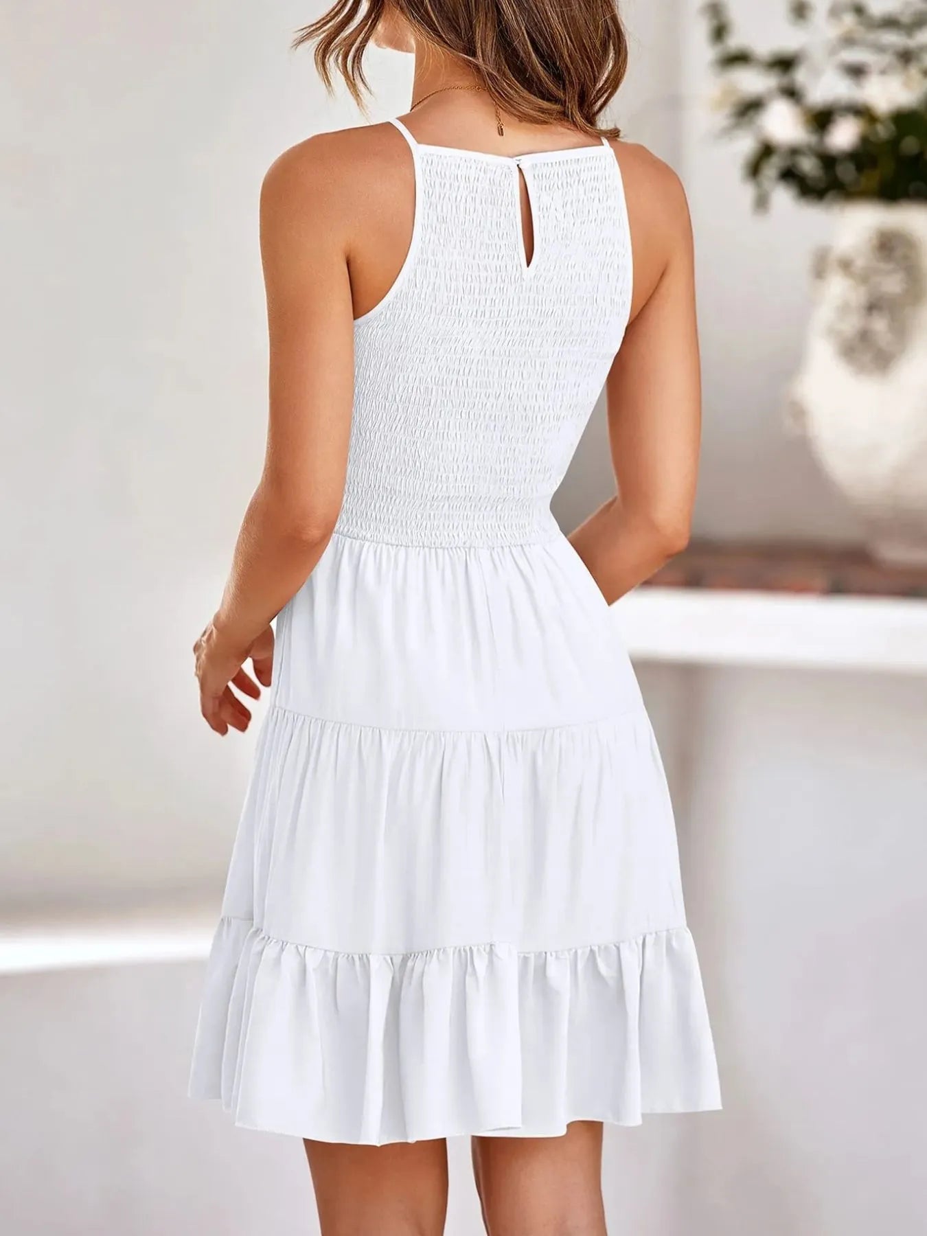 Full Size Sleeveless Smocked Tiered Summer Flare Dress Plus Size 