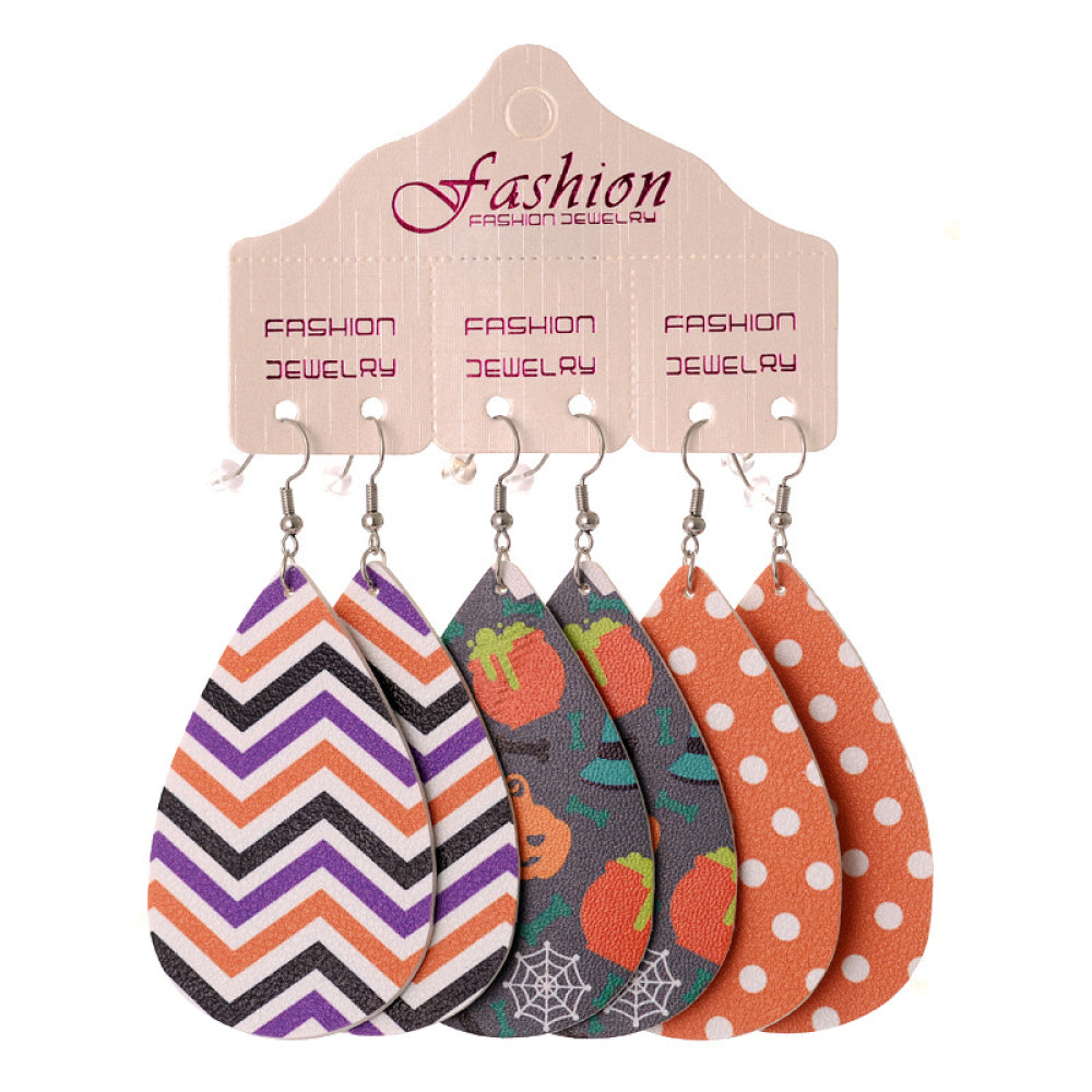 Halloween PU Teardrop Earrings Set 