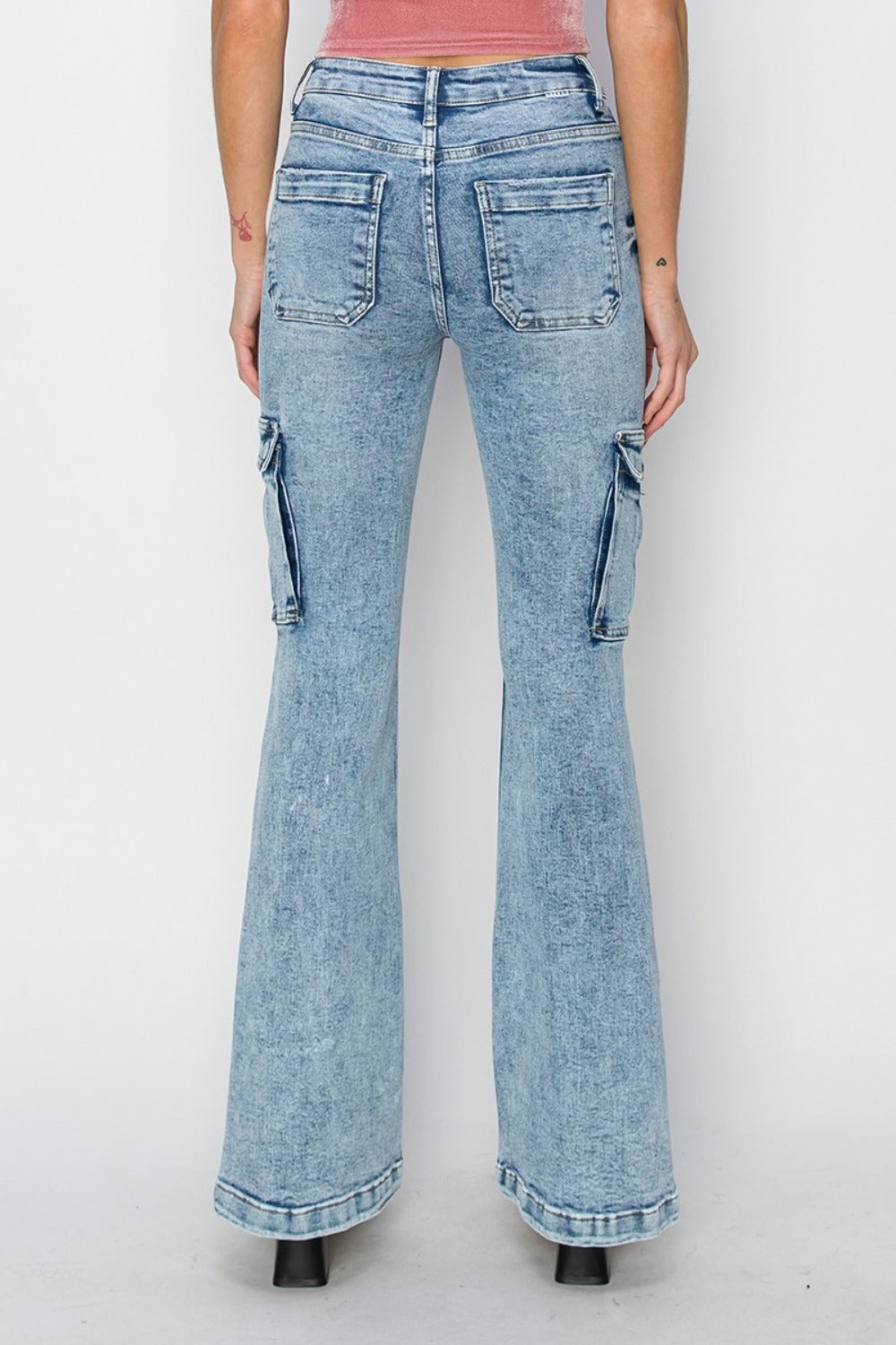 RISEN Full Size High Rise Cargo Flare Jeans 