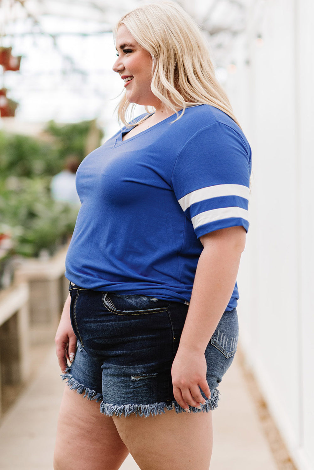 Plus Size Striped V-Neck Tee Shirt 