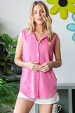 Heimish Full Size Texture Button Up Sleeveless Top 