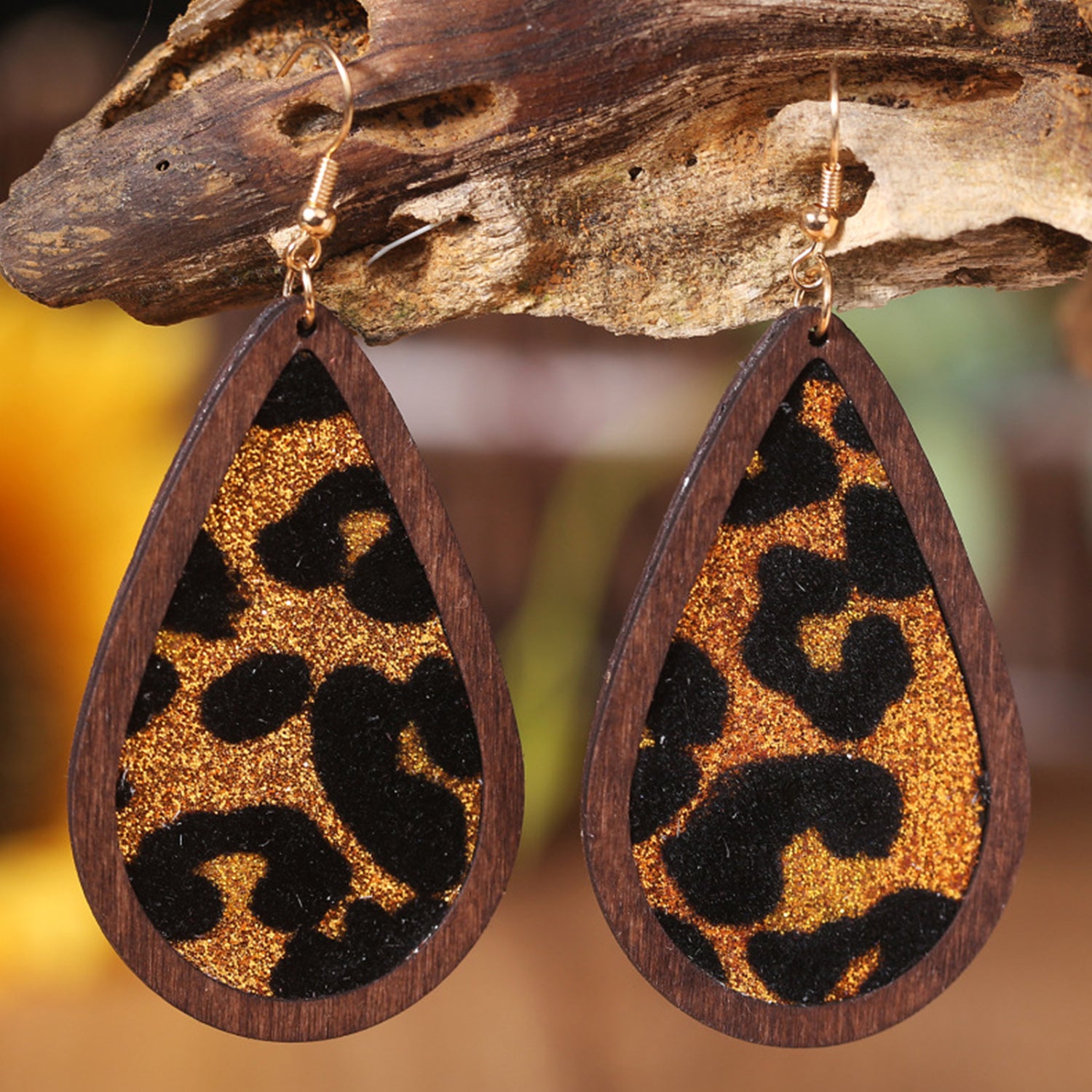 Sequin Wood Teardrop Earrings 