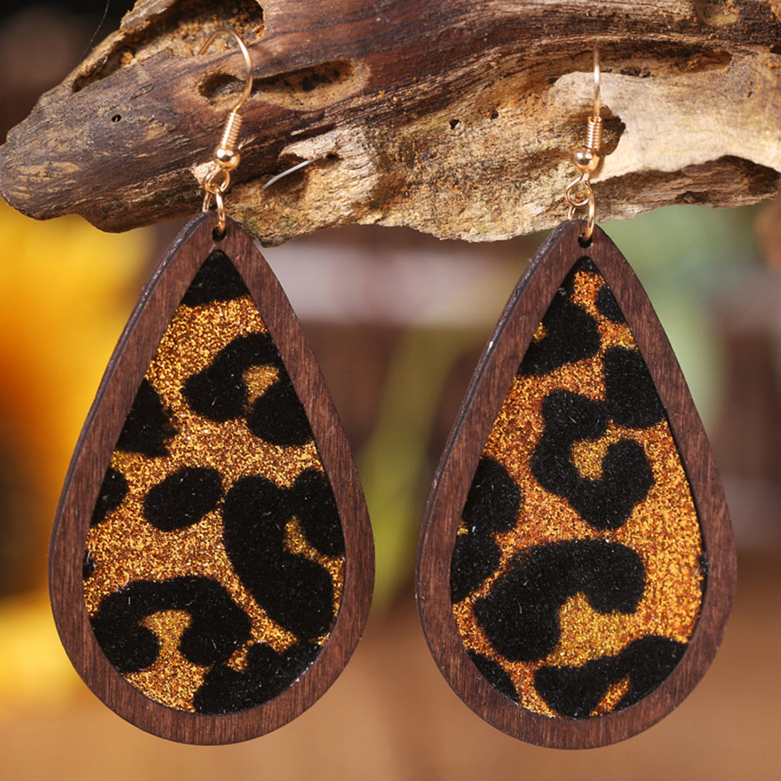 Sequin Wood Teardrop Earrings 