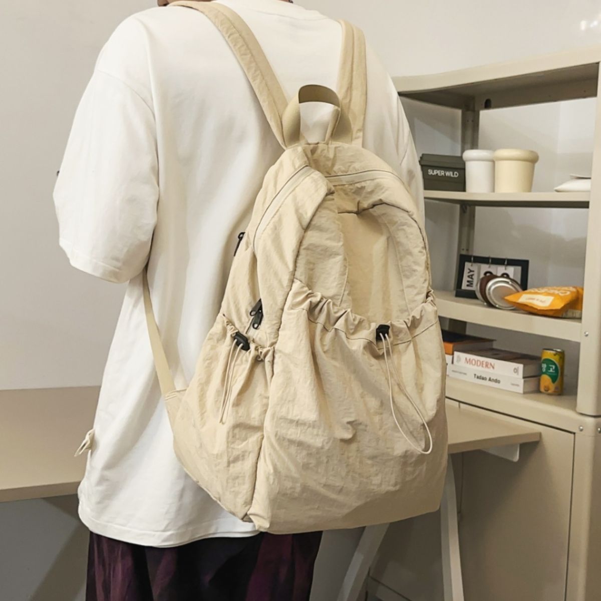 Drawstring Nylon Backpack Bag 