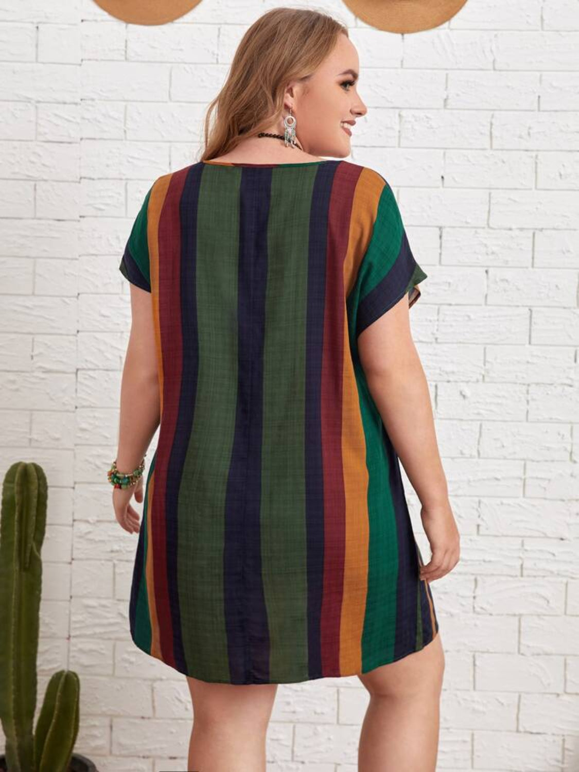 Plus Size Striped Short Sleeve Mini Dress 
