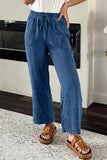 Myosotis Mineral Wash Drawstring Waist Loose Straight Denim Pants Bottoms/Jeans