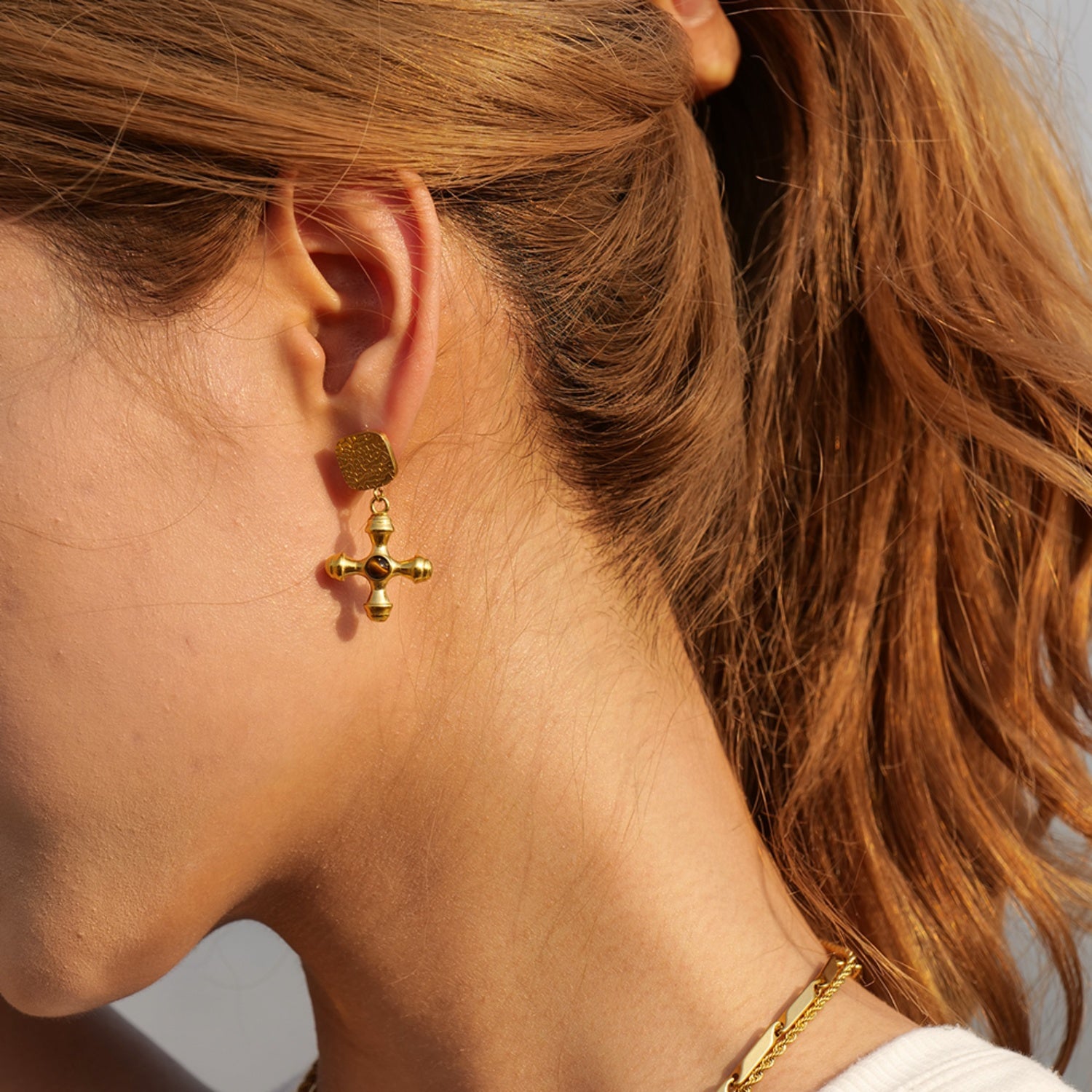 Gold-Plated Stainless Steel Cross Shape Earrings 