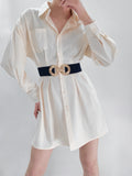 Geometric Buckle Elastic Wide Belt 