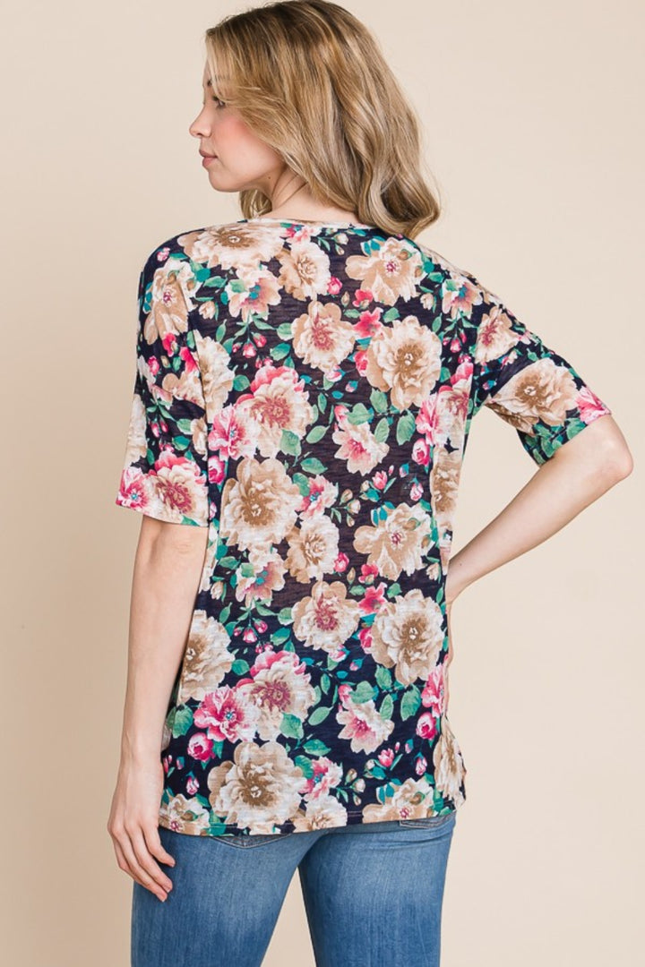 BOMBOM Floral Round Neck T-Shirt 
