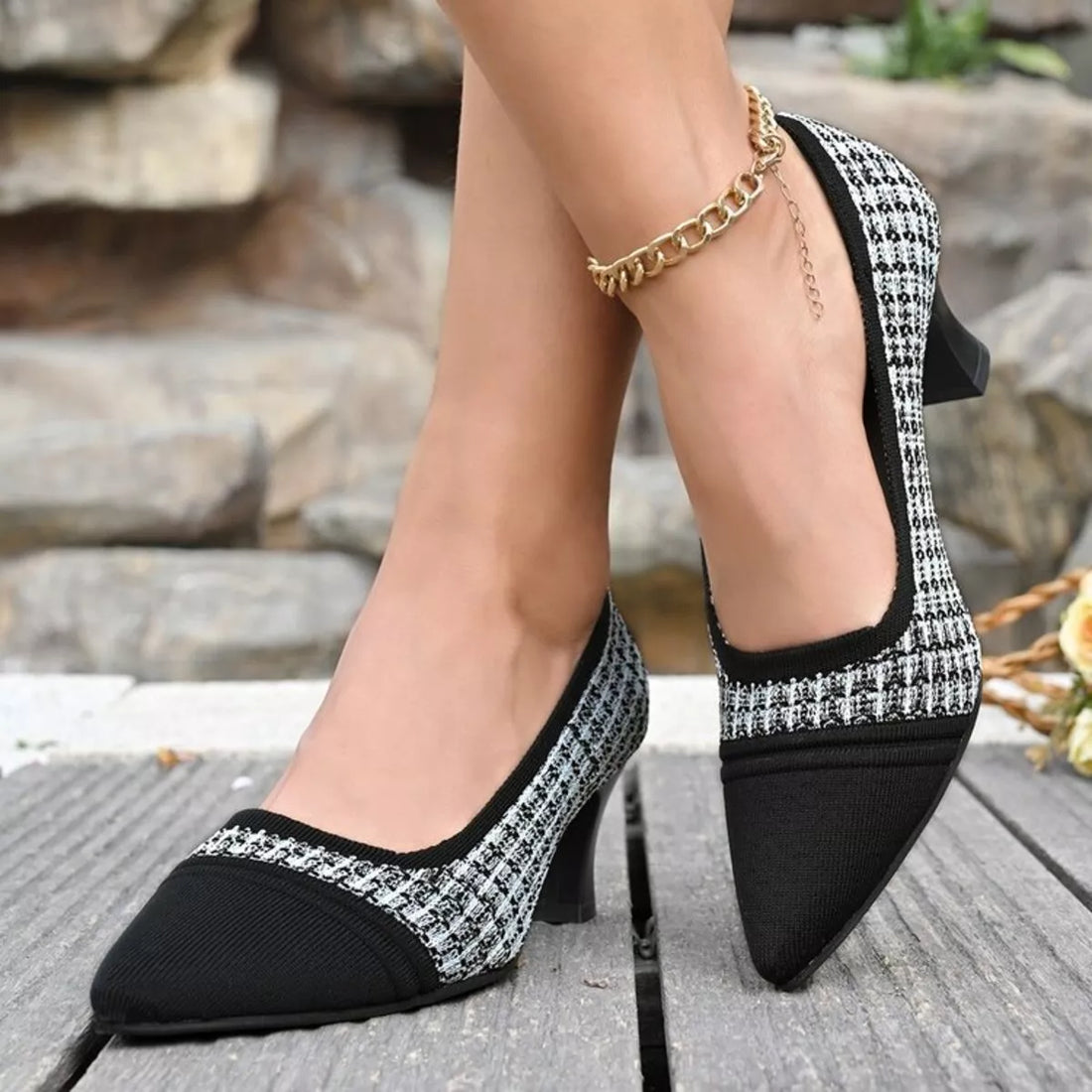 Point Toe Block Heels Pumps 