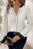 Contrast Notched Long Sleeve Blouse 