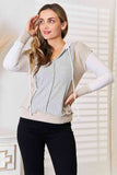 Double Take Color Block Exposed Seam Drawstring Hoodie 