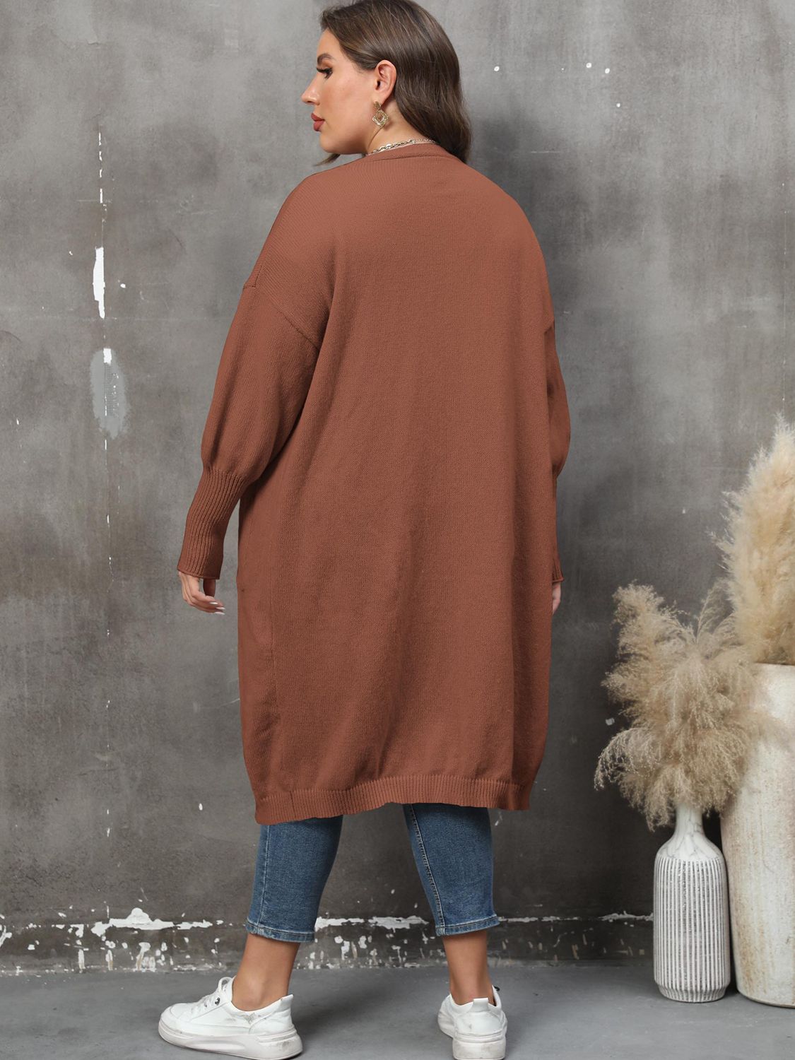 Plus Size Long Sleeve Pocketed Cardigan 