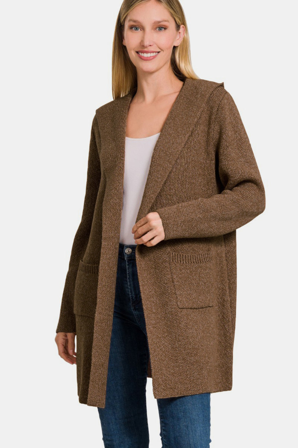 Zenana Hooded Open Front Sweater Cardigan 